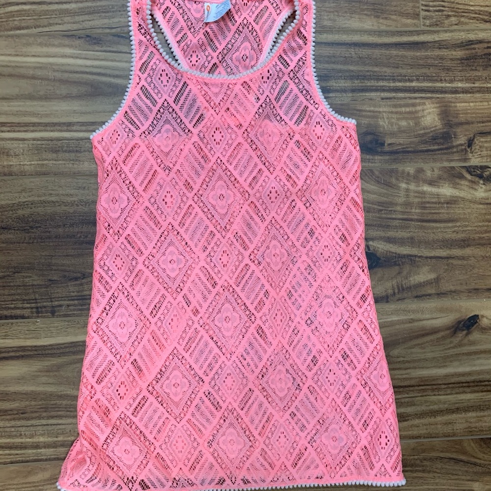 - O’Rageous girl’s peach mesh coverup size M